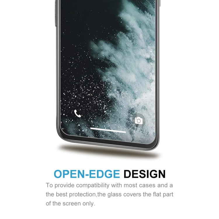 Tempered glass screen protector film with open-edge design for screen-only coverage.