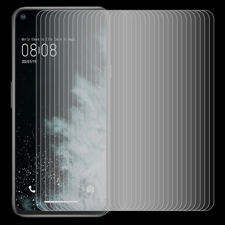 Stacked clear tempered glass screen protectors for smartphone front.