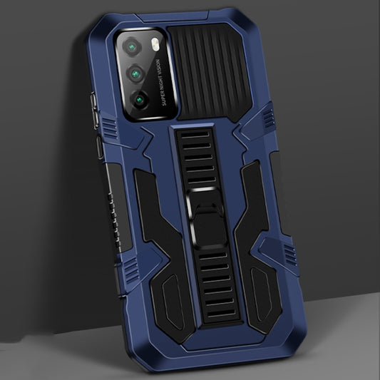 Blue shockproof phone case with rugged TPU+PC design and integrated holder