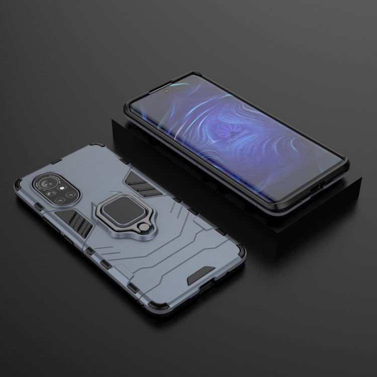 Shockproof phone case with magnetic ring holder, dark/black hard shell with camera cutouts