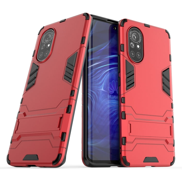 Red shockproof protective phone case with rugged armor design and camera cutouts
