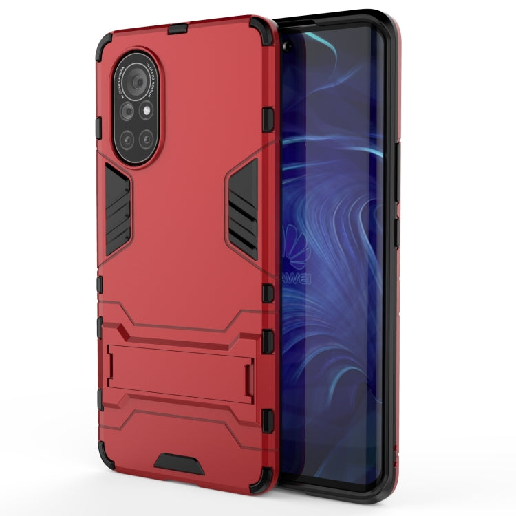Red rugged phone case with raised edges and protected camera lens cutouts