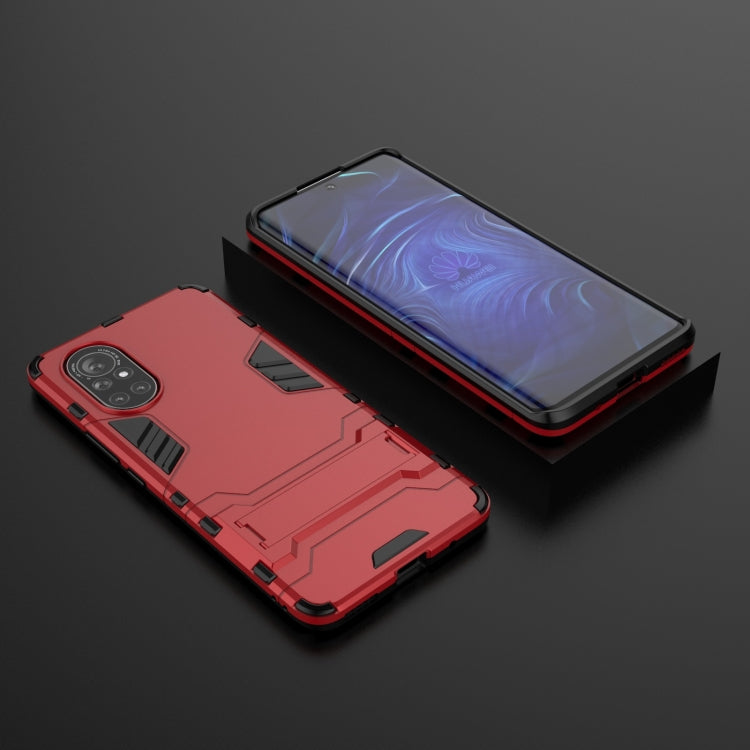 Red shockproof phone case with kickstand and rugged armor protection for corners