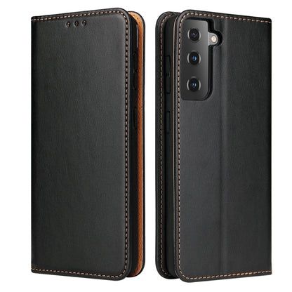 Black flip PU leather phone wallet case with card holder and stitched edges