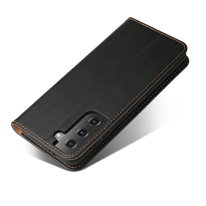 Black flip PU leather phone wallet case with card holder and phone cutout