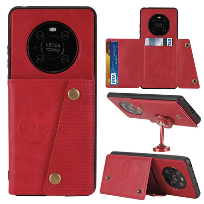 Magnetic shockproof phone case in red with card slot and foldover holder
