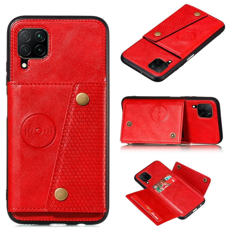 Bright red PU leather-look magnetic flip phone case with card slot and double buckle