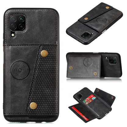 Black PU leather-look magnetic flip phone case with card slot and double buckle