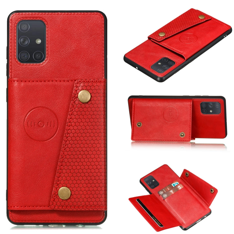 Magnetic PU leather phone case with card slot, red double-buckle protective cover