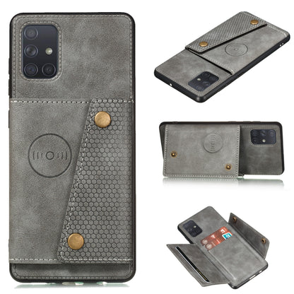 Magnetic PU leather phone case with card slot, grey double-buckle protective cover
