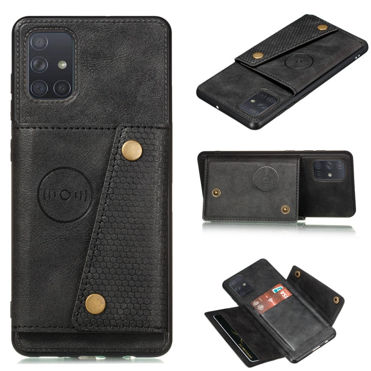 Magnetic PU leather phone case with card slot, black double-buckle protective cover