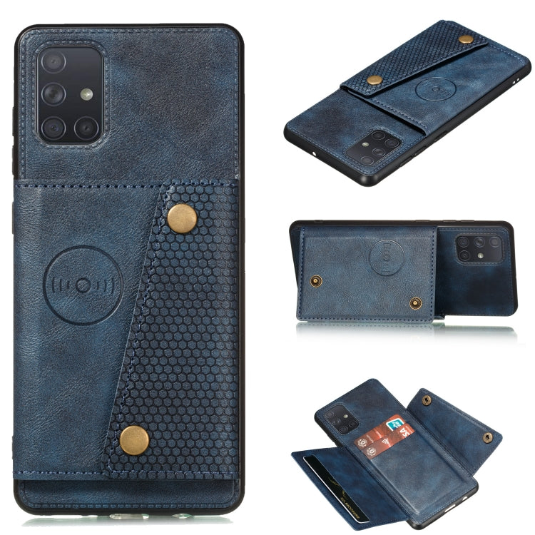 Magnetic PU leather phone case with card slot, blue double-buckle protective cover
