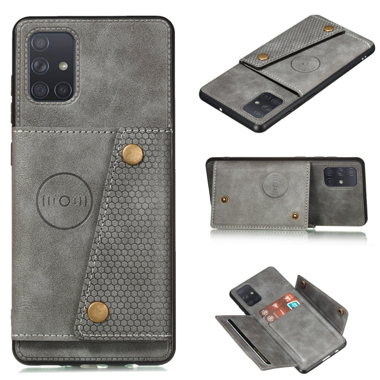 Magnetic PU leather phone case with card slot, grey double-buckle protective cover