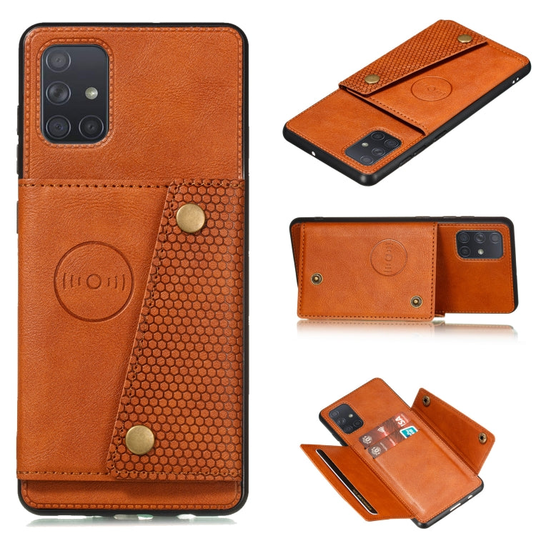 Magnetic PU leather phone case with card slot, light brown double-buckle protective cover