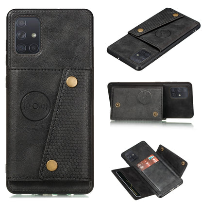 Magnetic PU leather phone case with card slot, black double-buckle protective cover