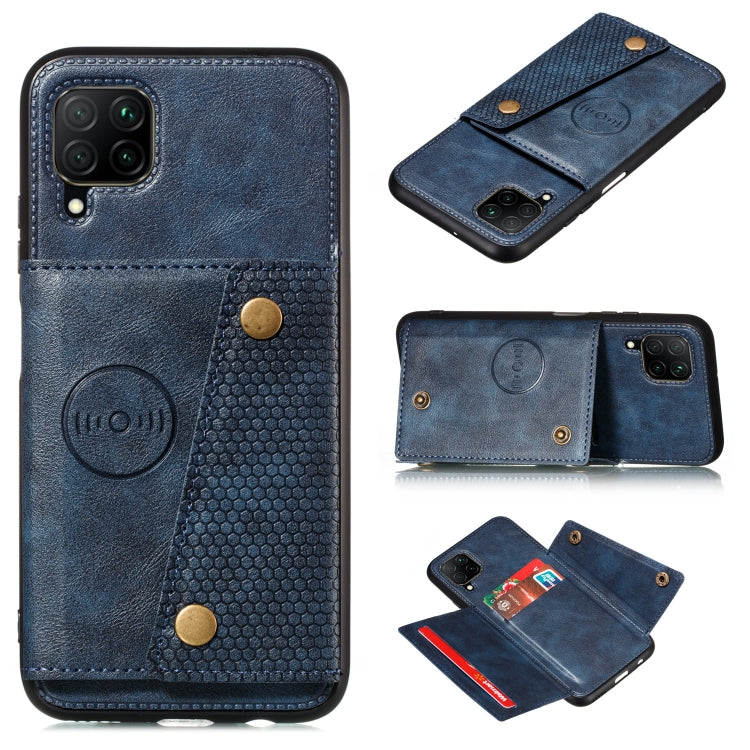 Blue PU leather magnetic protective phone case with card slot and double buckle