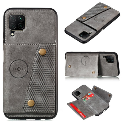Grey PU leather magnetic protective phone case with card slot and double buckle
