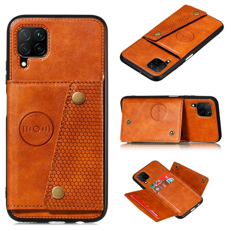 Orange PU leather magnetic protective phone case with card slot and double buckle