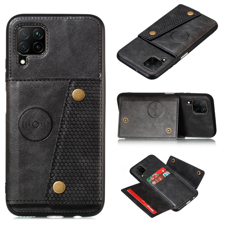 Black PU leather magnetic protective phone case with card slot and double buckle