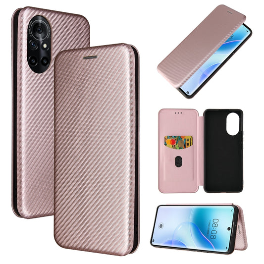 Pink carbon fiber texture magnetic flip phone case with card slot and cutouts