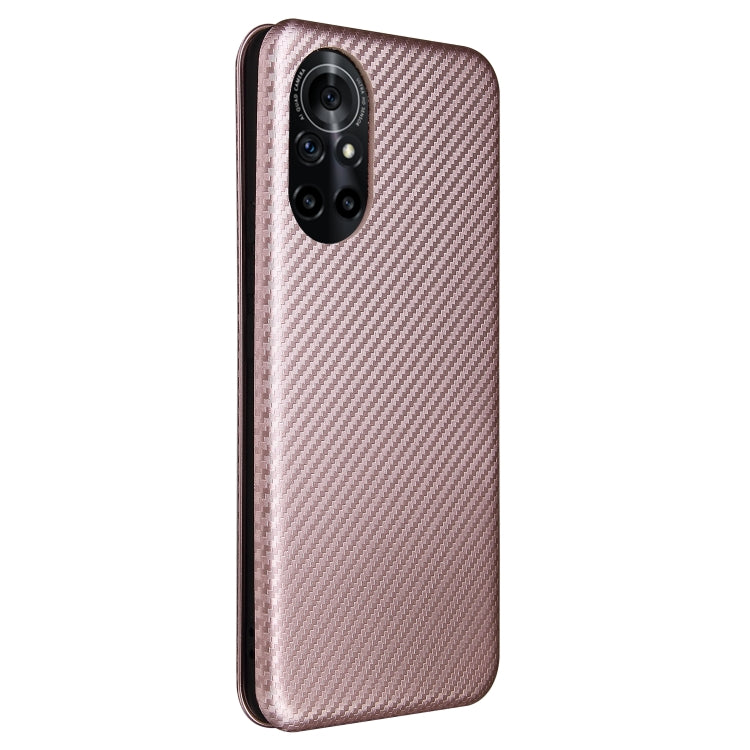 Pink carbon fiber texture magnetic flip phone case with camera cutout
