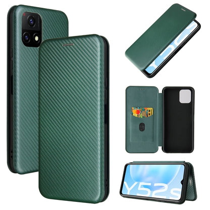 Green carbon fiber texture magnetic flip phone case with card slot, cover open