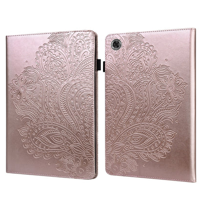 Rose gold peacock-embossed folio case with flip cover and rear camera cutout