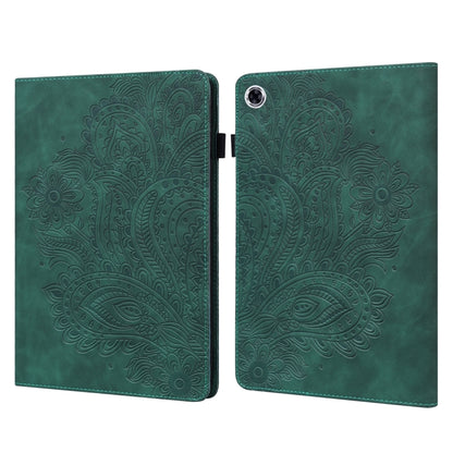 Green embossed peacock flip tablet case with hinge, dual view panels