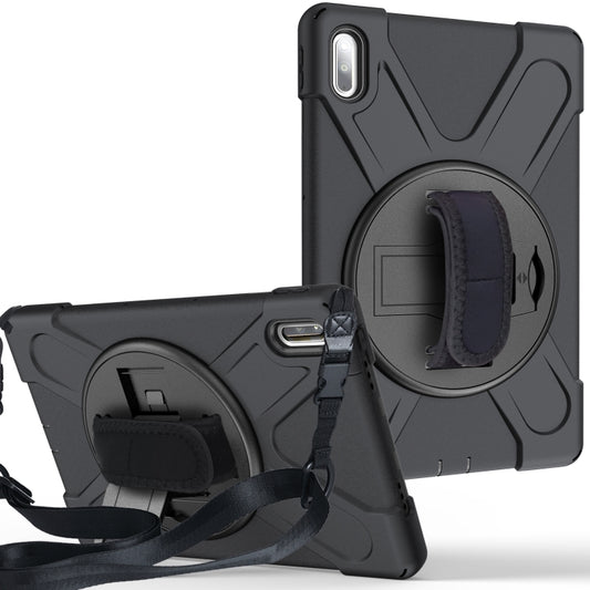 Black shockproof tablet case with circular holder and wrist/shoulder strap