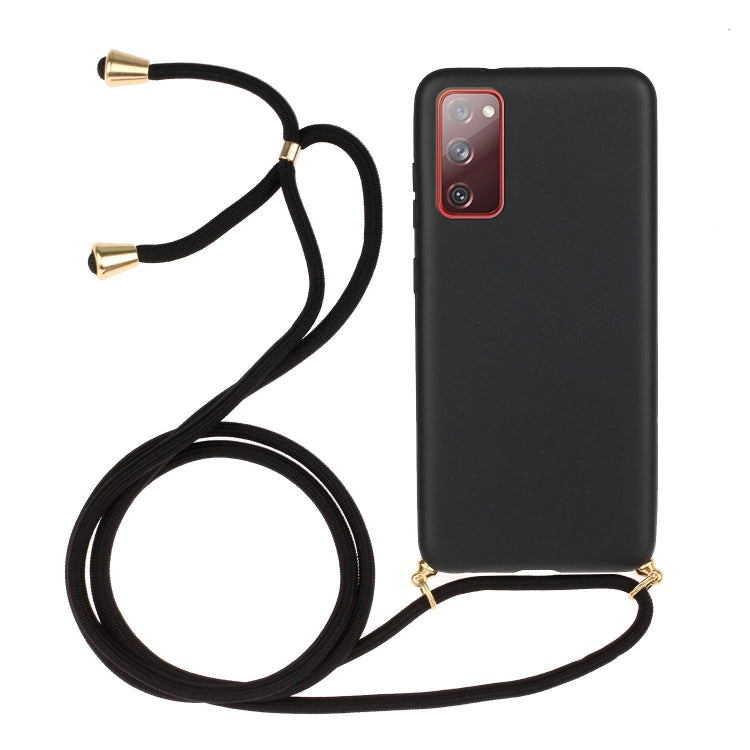 Wheat straw TPU phone case with black lanyard, solid dark back and camera cutouts