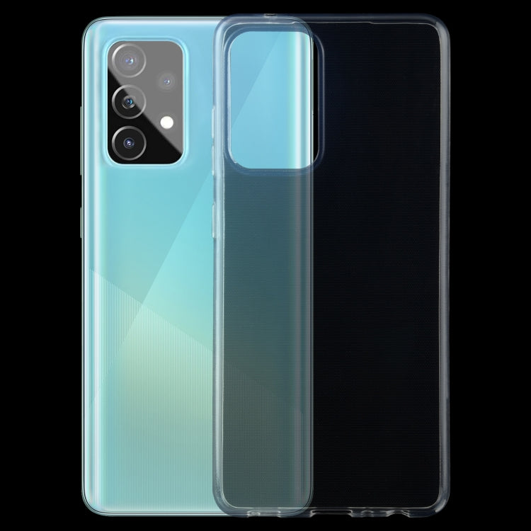 Clear TPU phone case beside a blue smartphone with camera module cutout