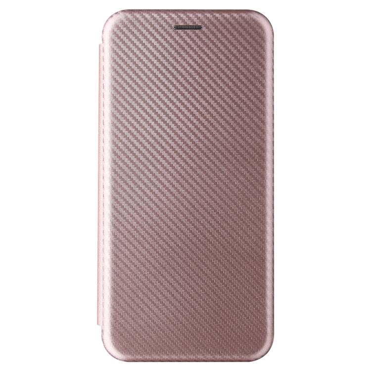 Pink carbon fiber texture magnetic flip phone case, full back view