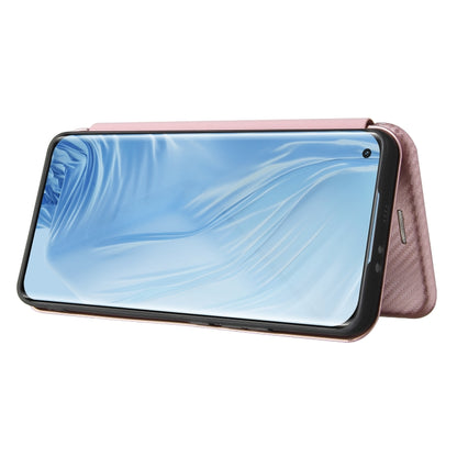 Pink magnetic flip phone case with front cover flipped up for viewing