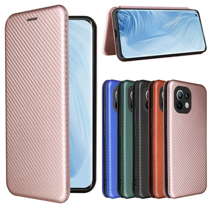 Assorted color carbon fiber texture magnetic flip phone cases for Xiaomi Mi 11