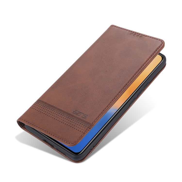 Tan magnetic flip leather phone case with horizontal cover and card slot panel
