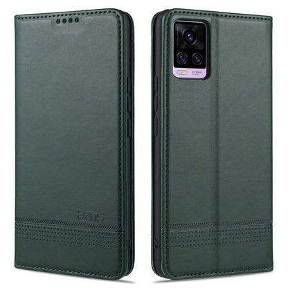 Dark green flip leather phone case with textured finish and rear camera cutout
