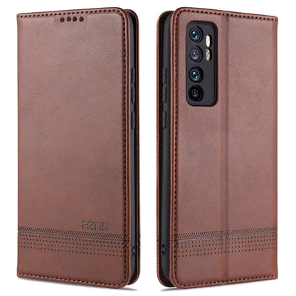 Brown flip leather phone case with textured finish and rear camera cutout