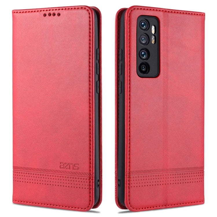 Red flip leather phone case with textured finish and rear camera cutout