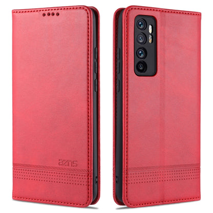 Red flip leather phone case with textured finish and rear camera cutout