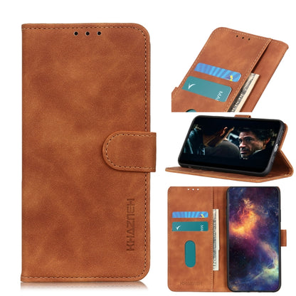 Brown PU leather flip wallet case with card slots and phone holder
