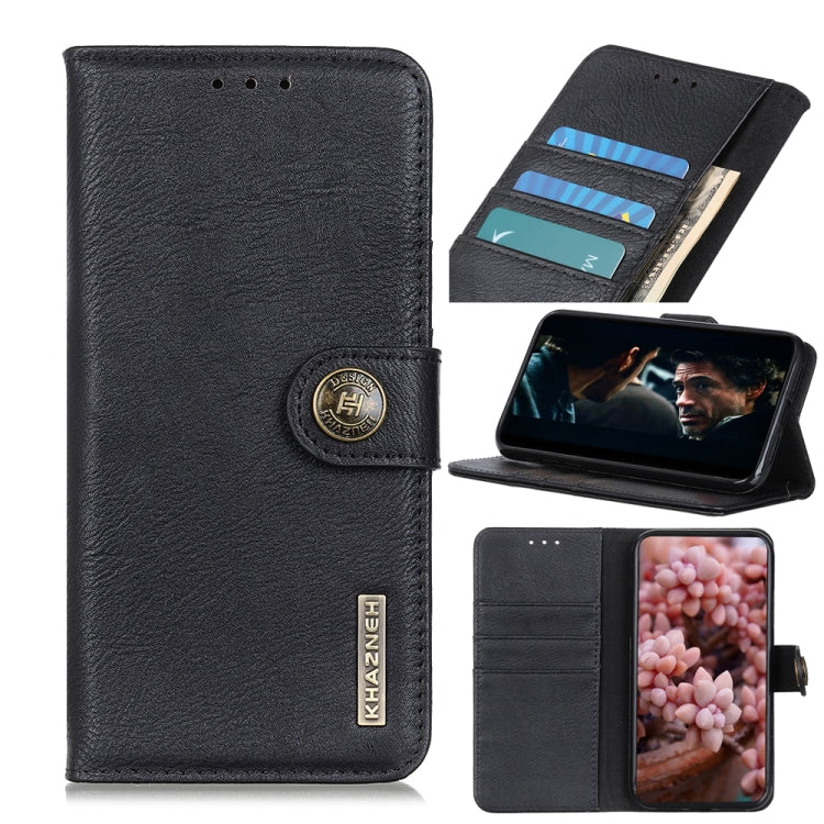 KHAZNEH black faux-leather flip wallet case with card slots and phone holder