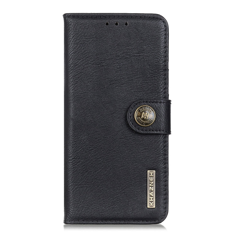 KHAZNEH black flip leather case with round logo snap and front card panel