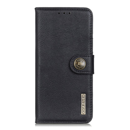 KHAZNEH black flip leather case with round logo snap and front card panel