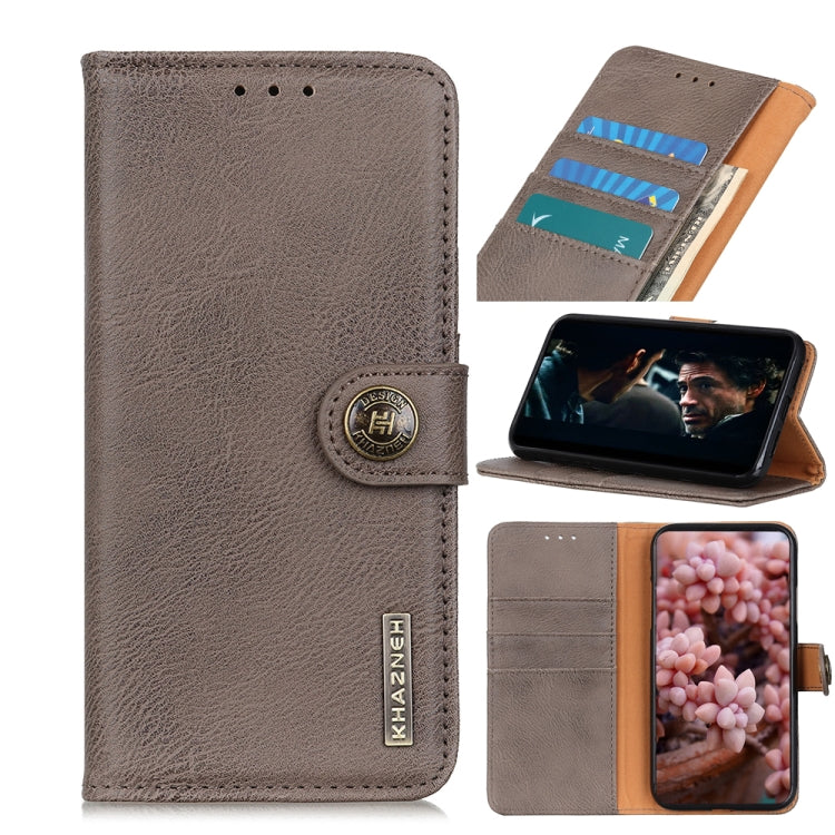 KHAZNEH khaki flip wallet leather case with card slots and stand-style back