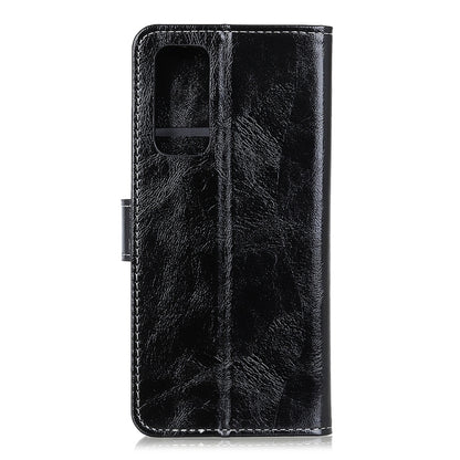 Black flip leather phone case with cutout for camera and side button access