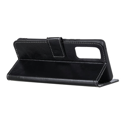 Black flip leather phone case with kickstand and top hand strap