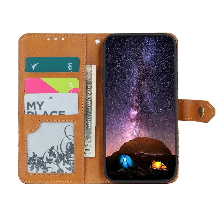 Copper-tone PU leather flip wallet case with card slots and phone screen on display