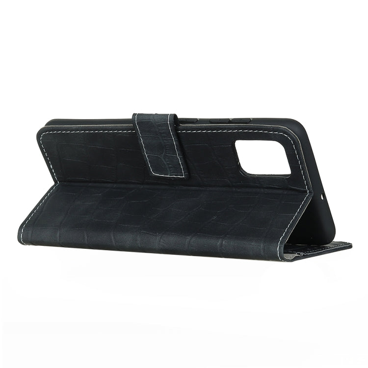 Crocodile-texture flip leather phone case, black, stand cover with viewing cutout
