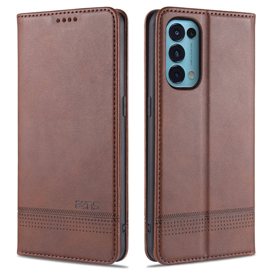 AZNS magnetic flip leather phone case, dark brown with card slots and holder