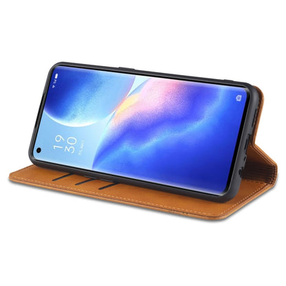 AZNS magnetic flip leather phone case, tan brown, phone in landscape stand mode